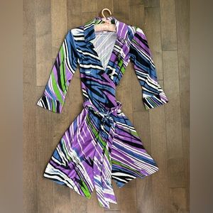 DISCONTINUED, DVF, Justin vintage wrap dress, raw silk, size 4.